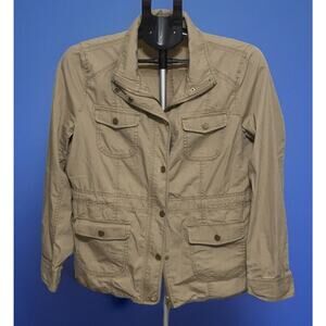 St Johns Bay Womens Khaki Cotton Lightweight Utility Jacket w/Pockets Small